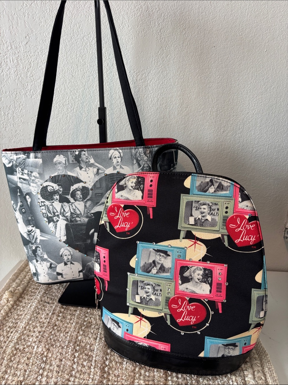 Vtg I Love Lucy Bag Bundle Rhinestone Backpack & Shoulder Tote Bag Set